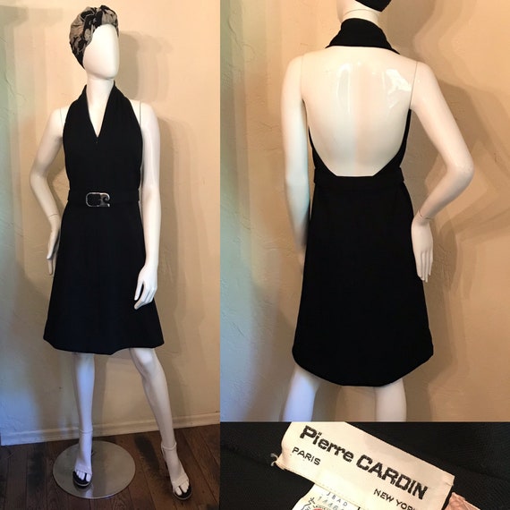 Vintage 1960’s Pierre Cardin Mod Black Knit Halte… - image 1