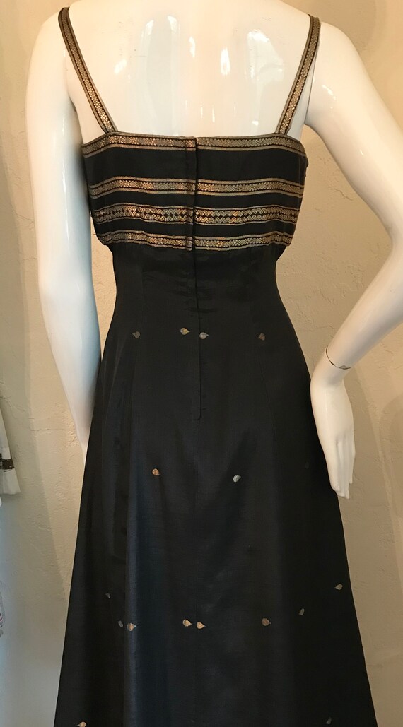 1970’s Indian Sari Inspired Black silk dress Sz S… - image 9