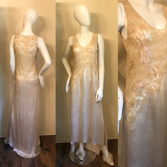Vintage 1920’s Blush Pink Silk & Lace Night Gown S
