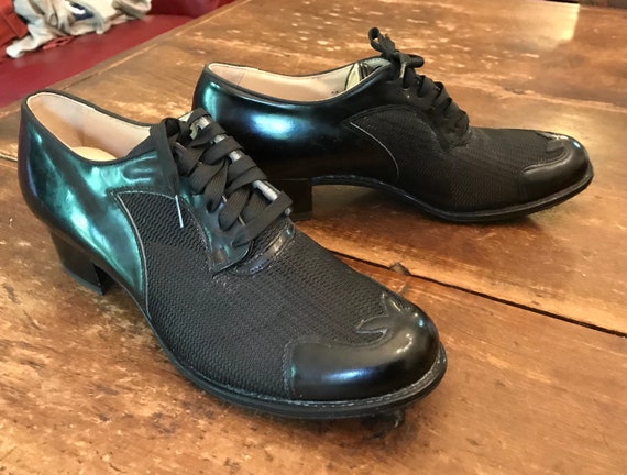 1930’s 40’s Black Patent & Mesh Oxford Pumps Gran… - image 1