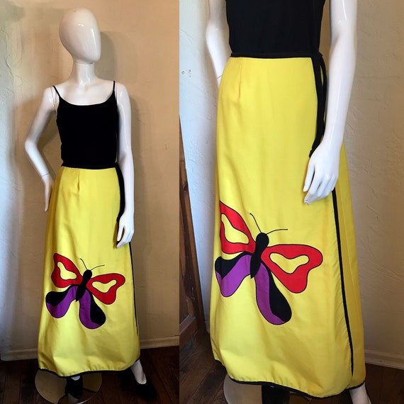 1970’s Loomtogs Mod Butterfly Appliqué Maxi Skirt