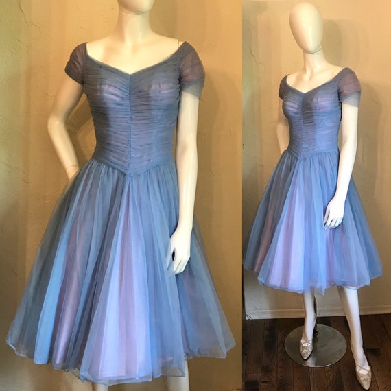 1950’s Periwinkle Blue Nylon Tulle Cupcake Party D