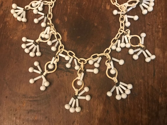 Vintage 1940's Milk glass Beaded dangle necklace … - image 2