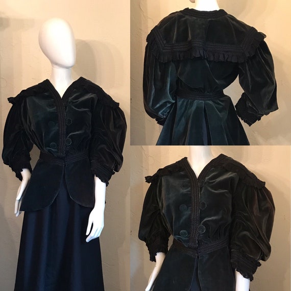 Antique Victorian Edwardian Green Velvet Jacket M