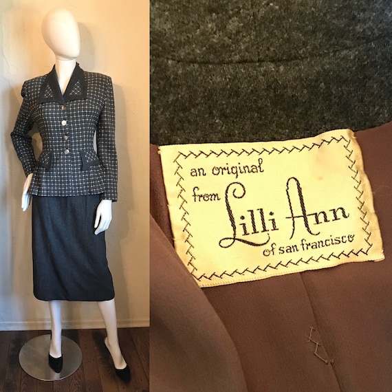 Vintage 1940s Ladies Suit Jacket and Skirt Gray Wool Moonglow Buttons -  Ruby Lane
