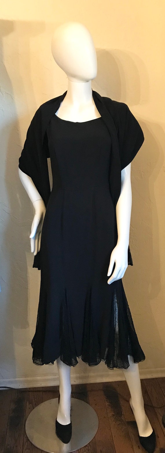 1940's Black Rayon & Chantilly Lace Cocktail Dres… - image 3