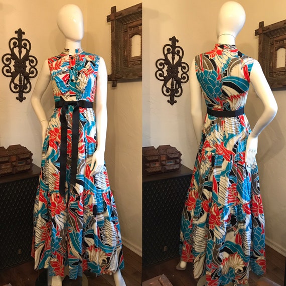 Vintage 1970's Malcolm Starr Floral Maxi Dress Gown 6 | Etsy