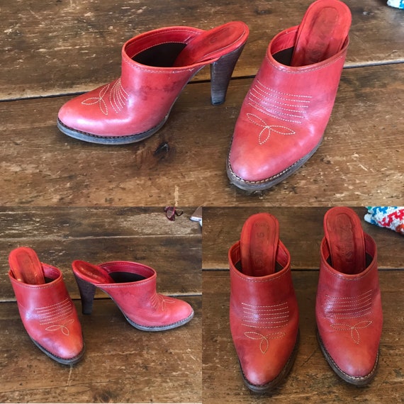 1970's Nine West Red Western stitched leather Hig… - image 2