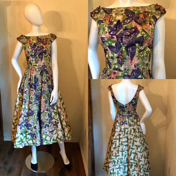 Vintage 1950's Novelty Butterfly Print Sequin Part