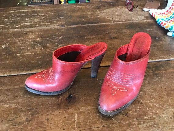 1970's Nine West Red Western stitched leather Hig… - image 3