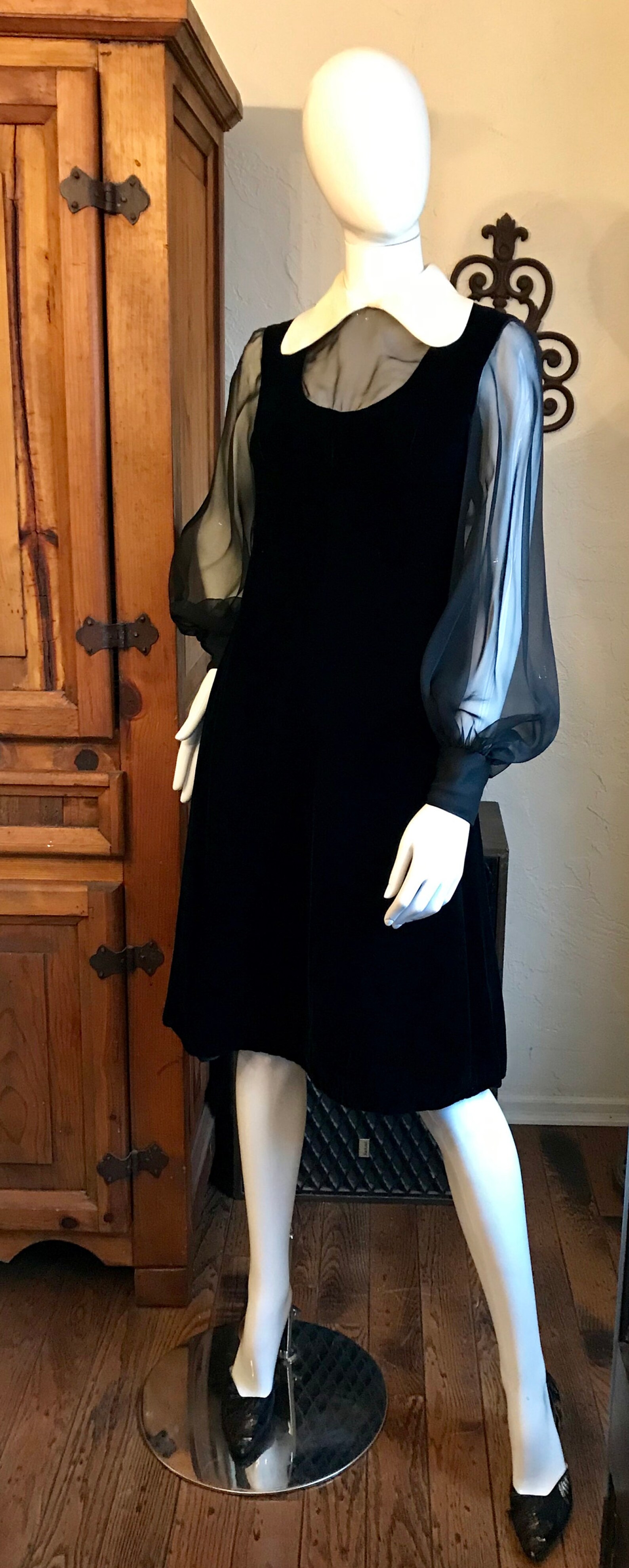 1960s Joan Leslie for Kasper Black Velvet Baby Doll Dress S Etsy
