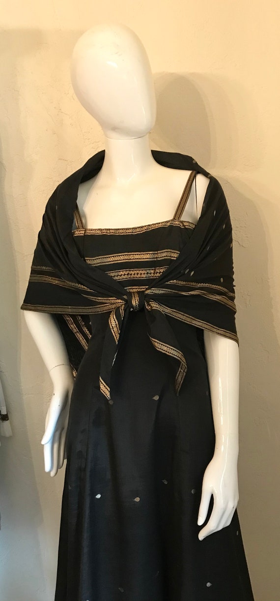 1970’s Indian Sari Inspired Black silk dress Sz S… - image 2