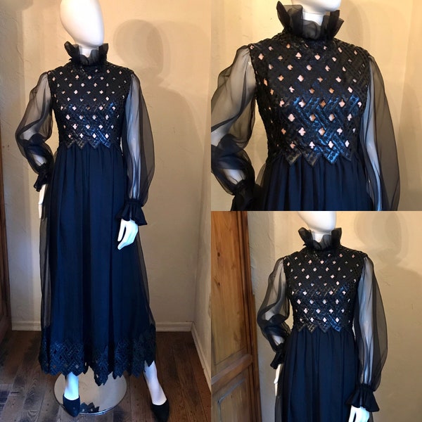 Vintage 1970's Werle’ Beverly Hills Black Medieval Evening Dress Gown S