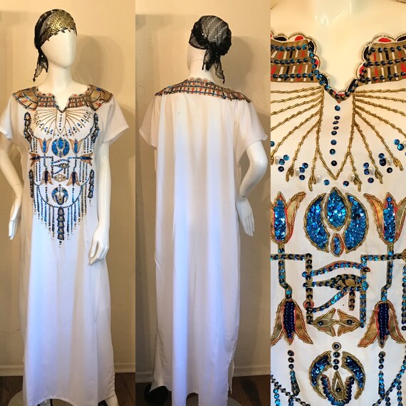 Vintage 1970's Egyptian Cleopatra Painted Beaded S