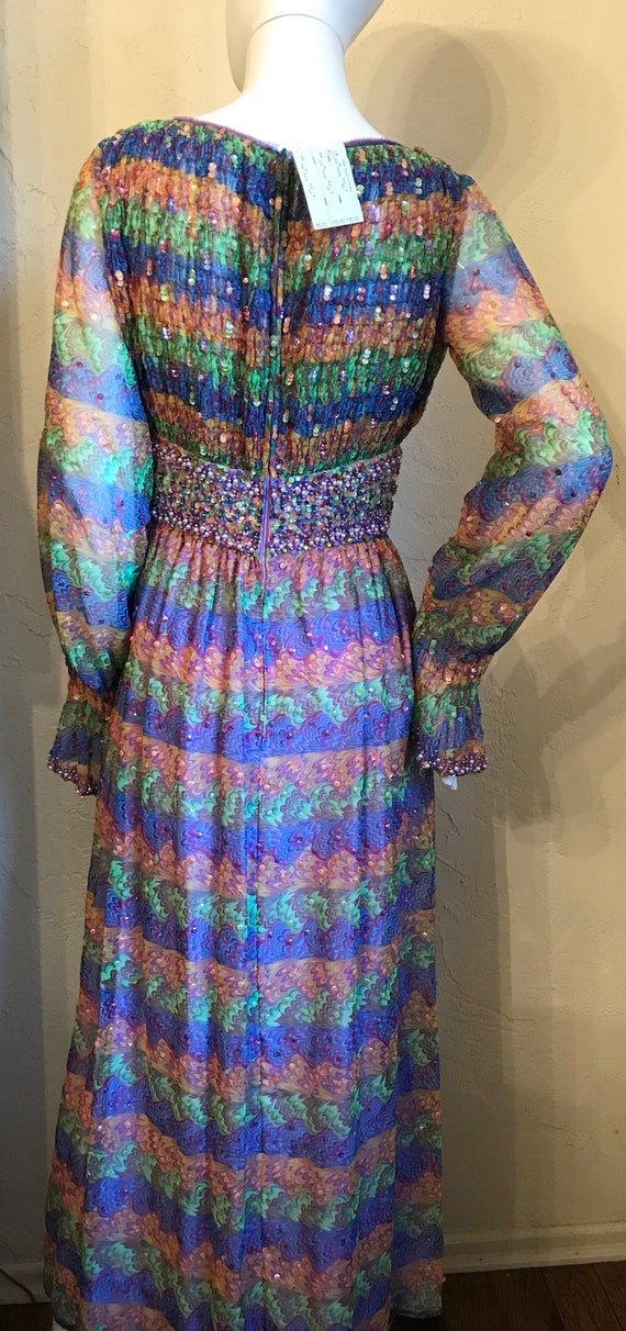 Vintage 1970's Valentina Jewel tone Beaded Maxi D… - image 9