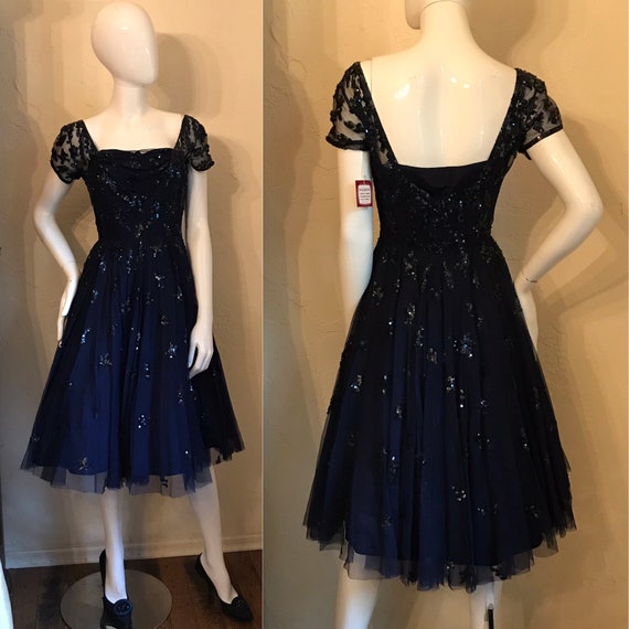 1950’s Navy Blue Sequin Sheer Tulle Ballerina Coc