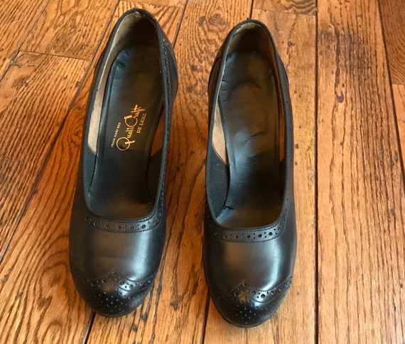 1930’s Art Deco Black Spectator Pumps Shoes 6.5 - image 3