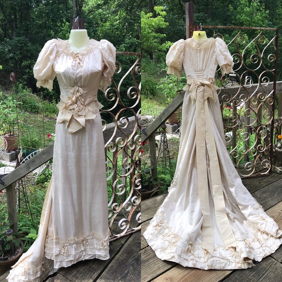 Antique Victorian Edwardian Silk Wedding Gown Dres