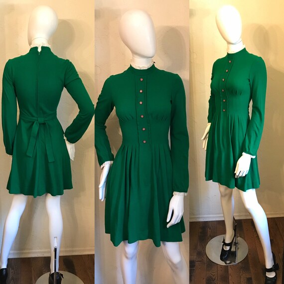 Darling 1970’s Lanz Original Green Knit Dress S