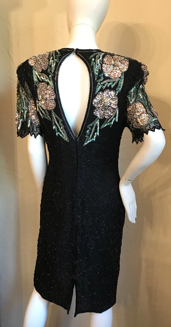 1980’s Scala Black Silk Beaded Cocktail Evening D… - image 7