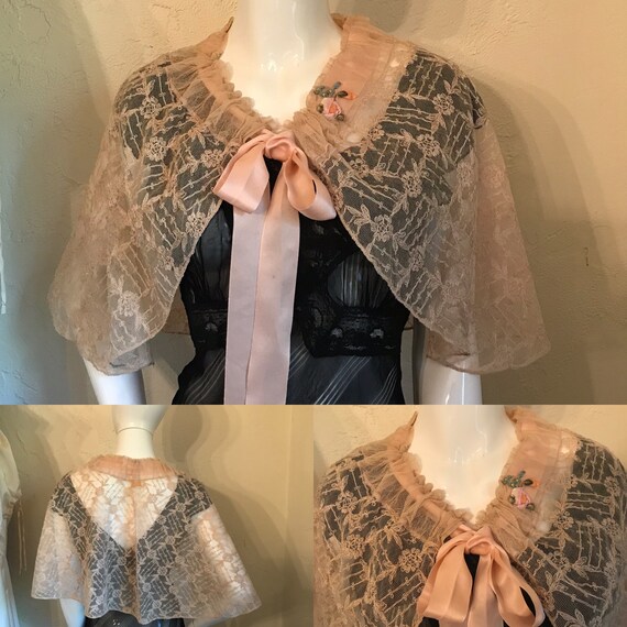 1920's 30's Beautiful French Net Lace Evening Cape