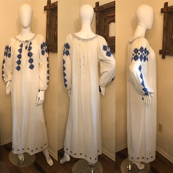 Vintage Hungarian Romanian Embroidered Cotton Gauz