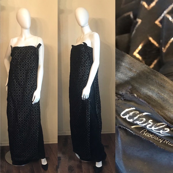 1960’s Werle’ Beverly Hills Black & Gold Evening Gown Column Dress M