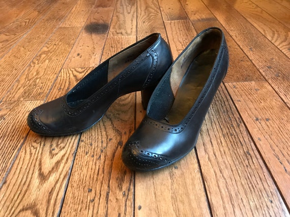 1930’s Art Deco Black Spectator Pumps Shoes 6.5