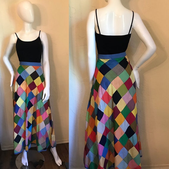 1970’s Patchwork Boho Hippie Maxi Skirt M