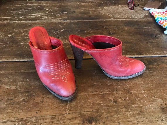 1970's Nine West Red Western stitched leather Hig… - image 1