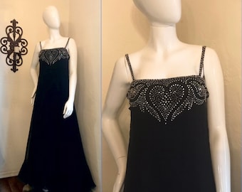 Mollie Parnis Boutique Black Chiffon Hearts Evening Gown Dress S