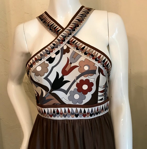 1960’s iconic Emilio Pucci Brown Knit Halter Dres… - image 5