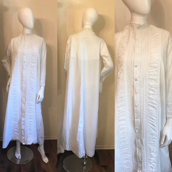 Antique Victorian White Pintucked Lace Cotton Nigh