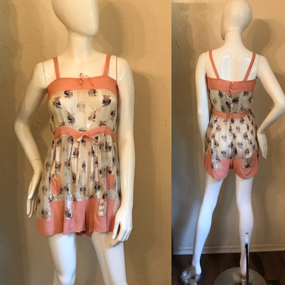 Vintage 1920’s Floral Print Silk Step in Chemise T