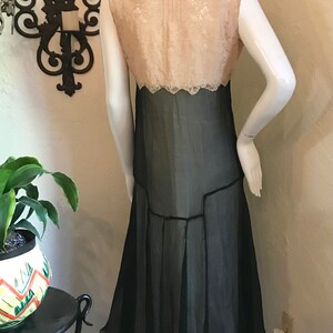 1920's 30's Art Deco Flapper Silk Chiffon & Lace Dress S-M image 5