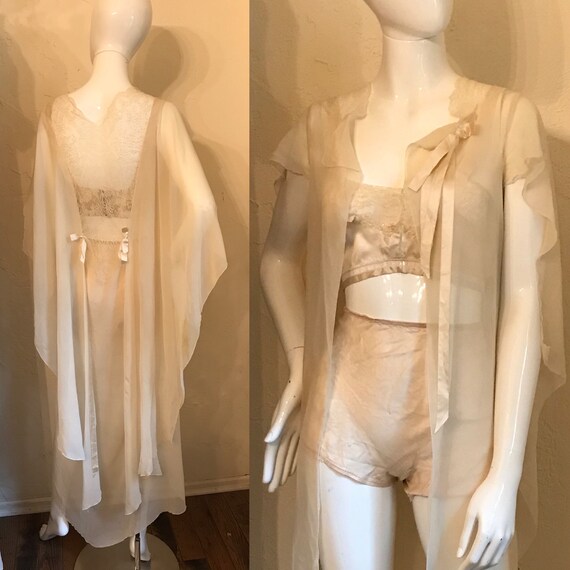 Vintage 1920’s Ethereal Chiffon Negligee Robe S