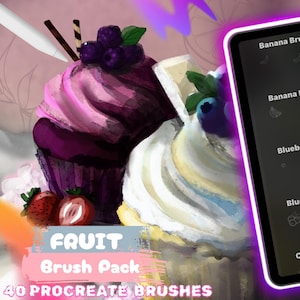 Procreate Fruit Brushes | 41 Outline Stamps for Coloring, Patterns (Digital Download)