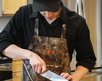 Men's Camouflage Grilling Apron, One Size, Add Initials, Made to Order