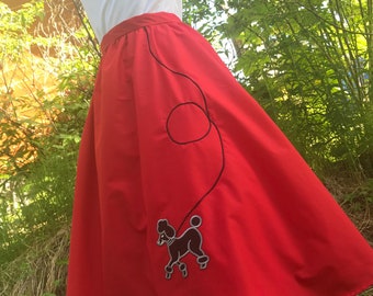 Red 50s Style Poodle Skirt: Black Applique, Made to Order