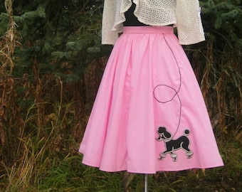 Pink 50's Style Poodle Skirt for Women, Black Poodle Applique, SKIRT ONLY, Petticoat Not Included, Choose Your Size, Made to Order