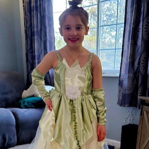 Princess Tiana Green and Ivory Gown and Gaiters Costume, Princess and the Frog Gown, Made to Order
