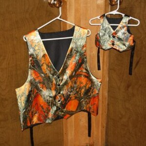 Satin Blaze Orange Camouflage Matching Vest Set OR Single Vest for Men and Boys, Made to Order