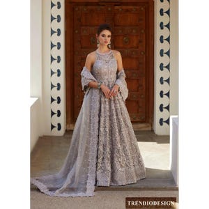 silver walima dress AZUREA WALIMA BRIDAL MAXI 70% OFF ON SALE Walima bridal in mesuri net fabric dyed in Pistachio color with silver hand embroidery and touch including a delicate dupatta @mohsinboutiqueofficial For details