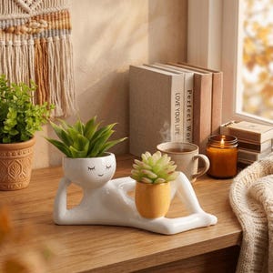 Maceta Lazy Guy / Maceta divertida de resina para suculentas / Soporte para plantas de escritorio adorable / Maceta para cactus de estante / Regalo de decoración para el hogar y la oficina