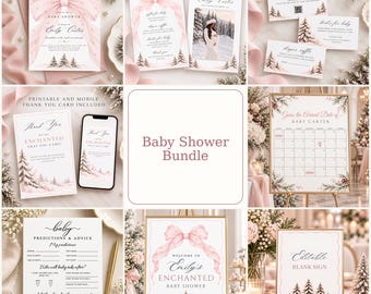 Enchanted To Meet You Baby Shower Bundle and Decorations Winter Christmas Theme Printable Editable Template Instant Download Evite Text