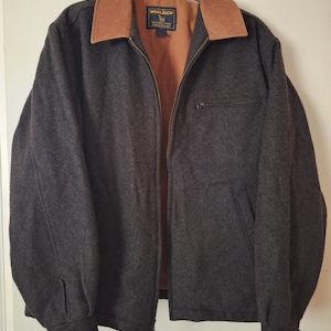Vintage Woolrich Men's Medium Charcoal Wool Field Jacket Leather Collar