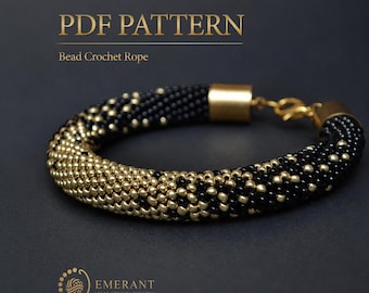 Black Gold Gradient Bead Crochet Bracelet Pattern, Beaded Rope PDF Pattern, Seed Bead Jewelry Pattern