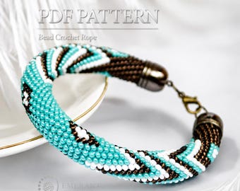 Turquoise Lagoon Bead Crochet Bracelet Pattern, Beaded Rope PDF Pattern, Seed Bead Jewelry Pattern