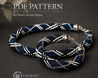 Scottish Tartan Bead Crochet Necklace and Bracelet Set, Handmade Matching Jewelry Set, Geometric Beaded Jewelry