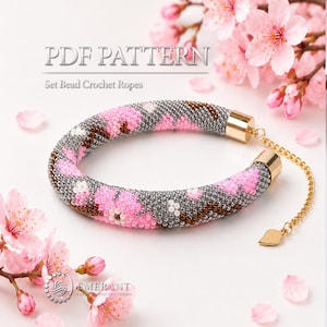 Sakura Bead Crochet Bracelet Pattern, Cherry Blossom Beaded Rope PDF Pattern, Floral Seed Bead Jewelry Pattern